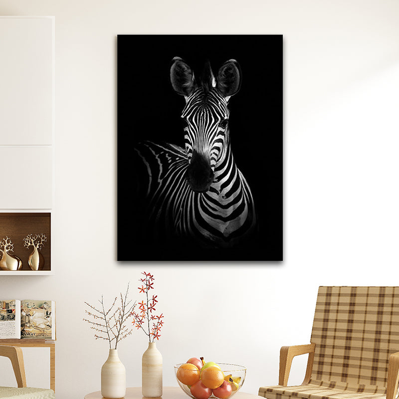 Photographs Contemporary Wall Art Print with Zebra Pattern in Dark Color for Home