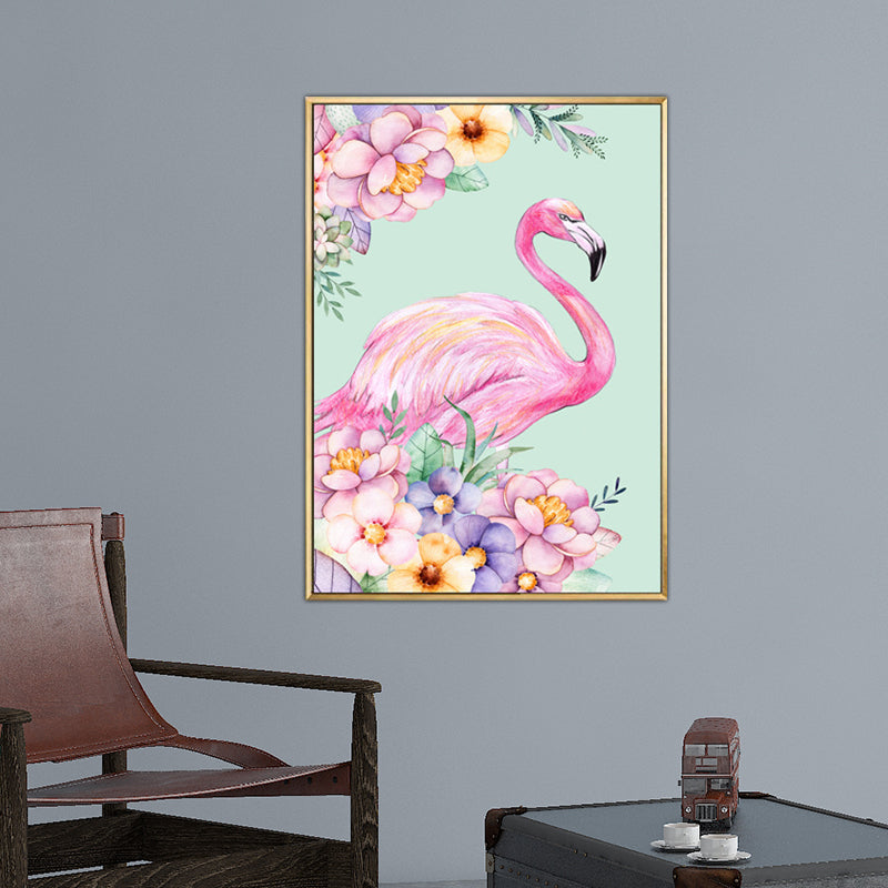 Kids Fantasy Animal Art Print Pink Textured Surface Wall Decoration for Living Room