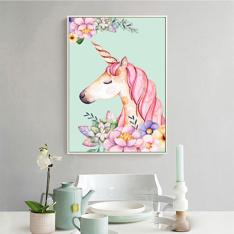 Kids Fantasy Animal Art Print Pink Textured Surface Wall Decoration for Living Room