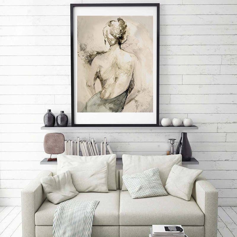 Sexy Woman Back Drawing Canvas Wall Art for Living Room, Yellow, Textured Surface