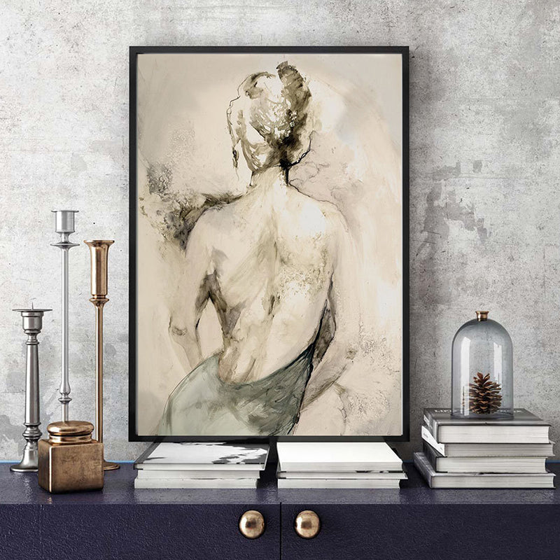 Sexy Woman Back Drawing Canvas Wall Art for Living Room, Yellow, Textured Surface