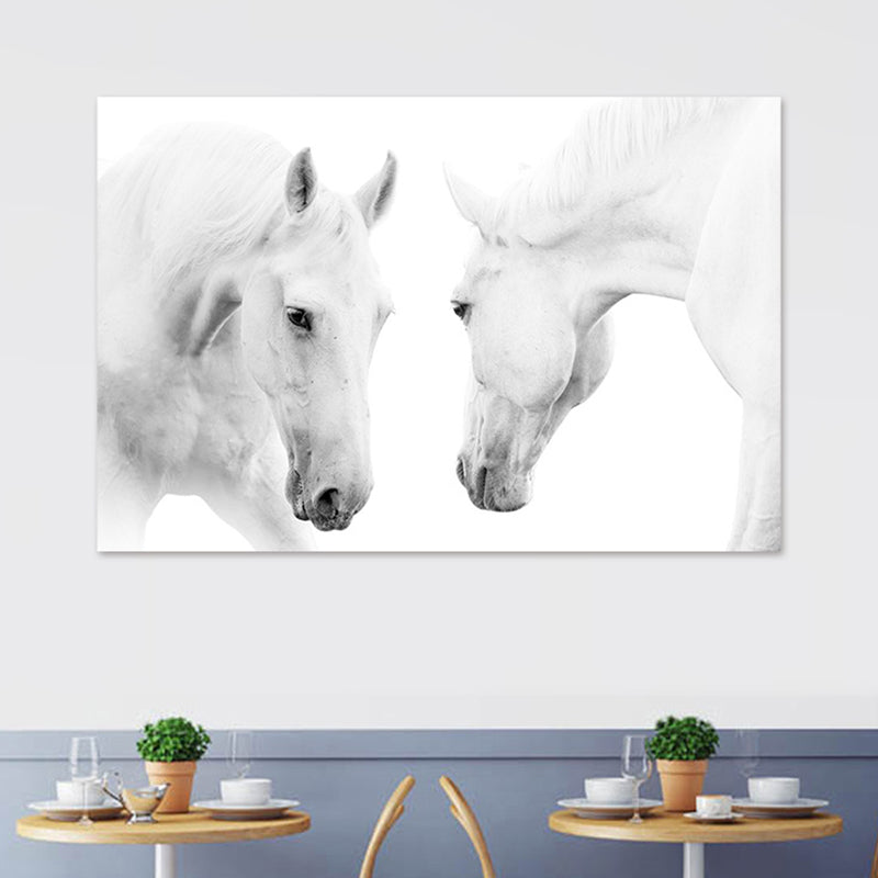 Contemporary Horse Wall Art Light-Color Textured Canvas Print for Dining Room