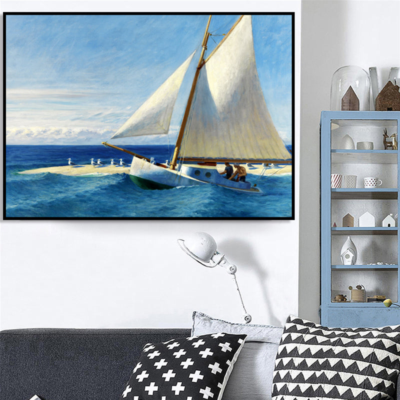 Tropics Sailing Wall Art Blue and White Boys Bedroom Painting, Textured Surface