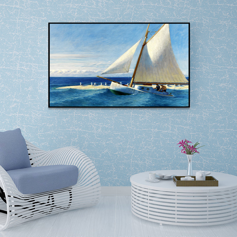 Tropics Sailing Wall Art Blue and White Boys Bedroom Painting, Textured Surface