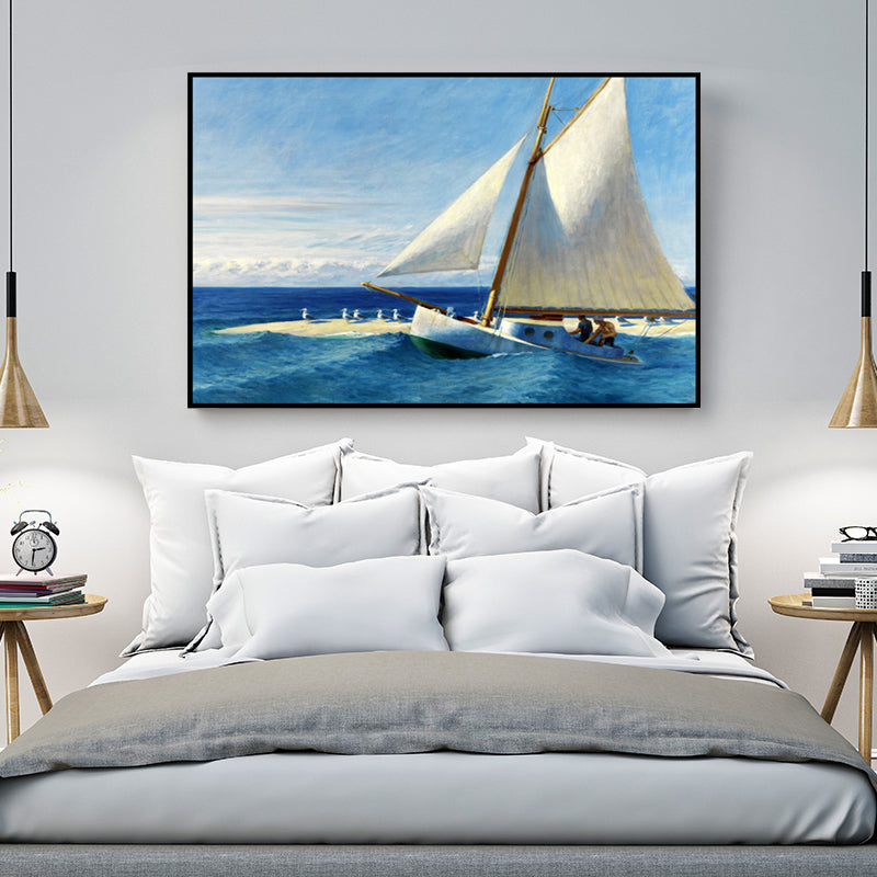 Tropics Sailing Wall Art Blue and White Boys Bedroom Painting, Textured Surface