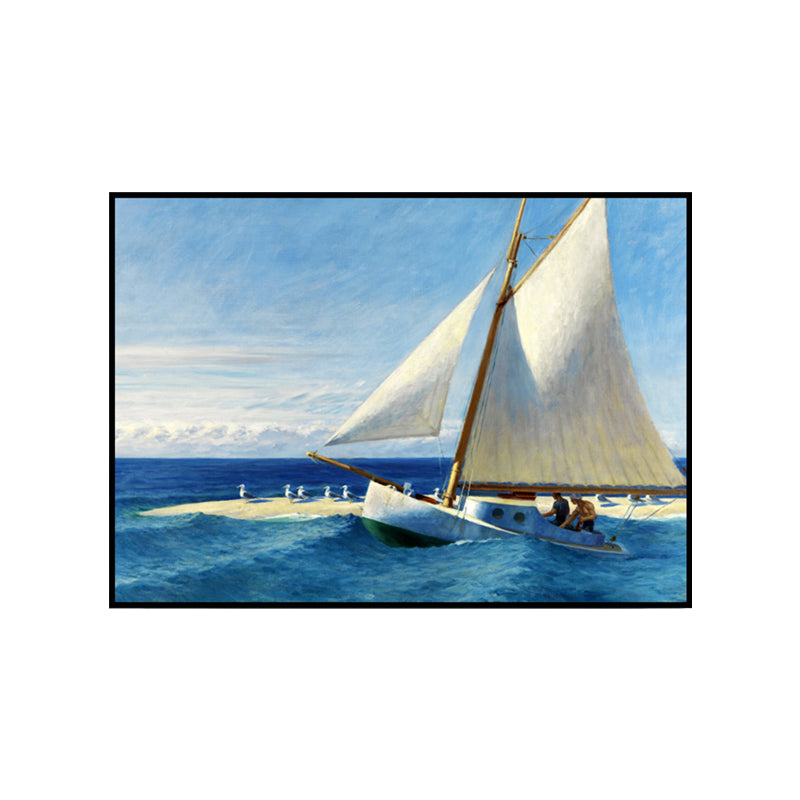 Tropics Sailing Wall Art Blue and White Boys Bedroom Painting, Textured Surface