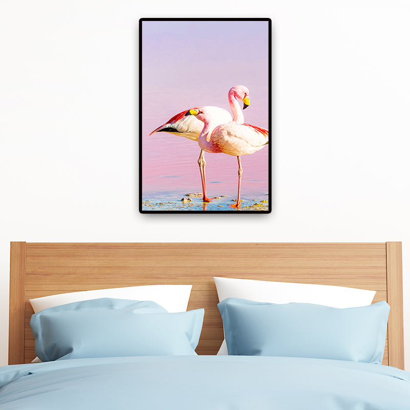 Tropix Animal Flamingos Canvas Art Pink-Blue Textured Wall Decor for Sitting Room