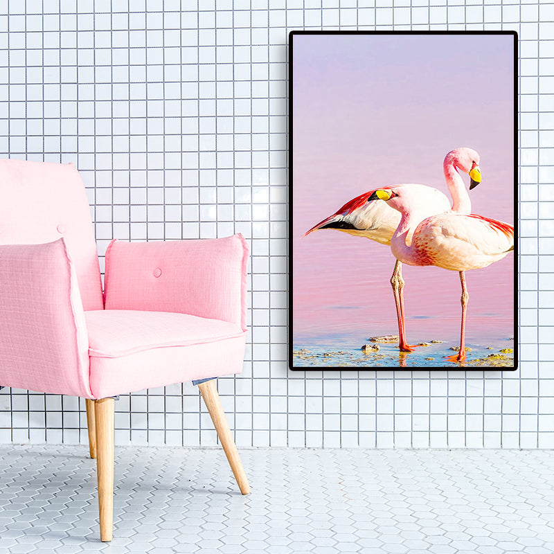 Tropix Animal Flamingos Canvas Art Pink-Blue Textured Wall Decor for Sitting Room