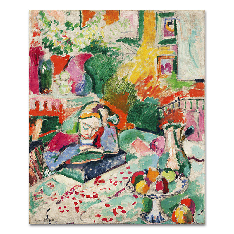 Henri Matisse Girl Reading Painting French Country Textured Canvas Wall Art in Green