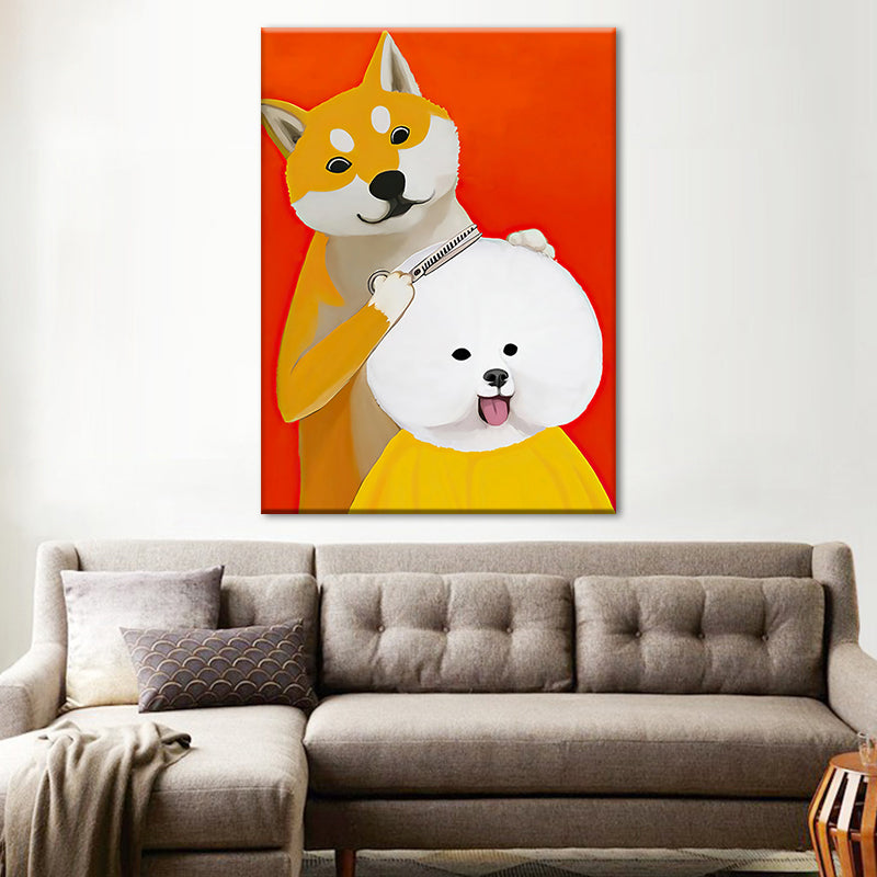 Modernist Cartoon Animal Canvas Wall Art Light Color Canvas for Childrens Bedroom