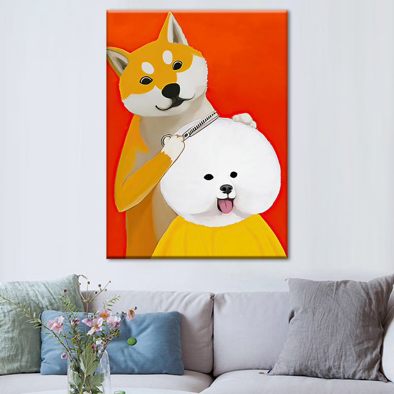 Modernist Cartoon Animal Canvas Wall Art Light Color Canvas for Childrens Bedroom