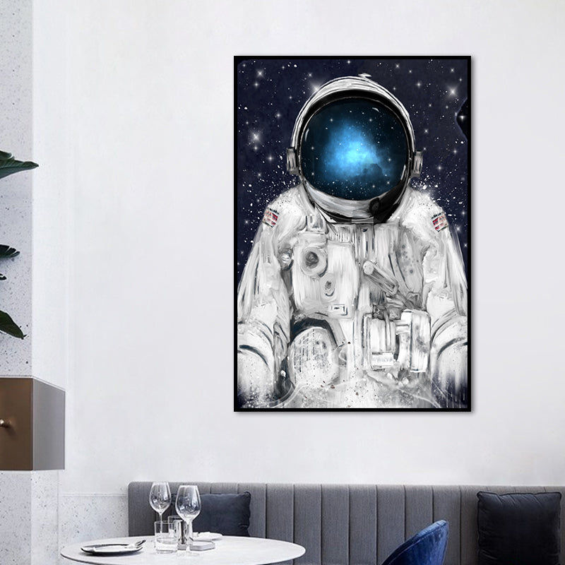 Science Fiction Canvas Print Childrens Art Cool Astronaut Wall Decor in Dark Color