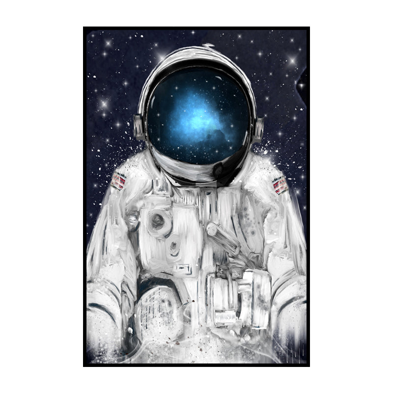 Science Fiction Canvas Print Childrens Art Cool Astronaut Wall Decor in Dark Color