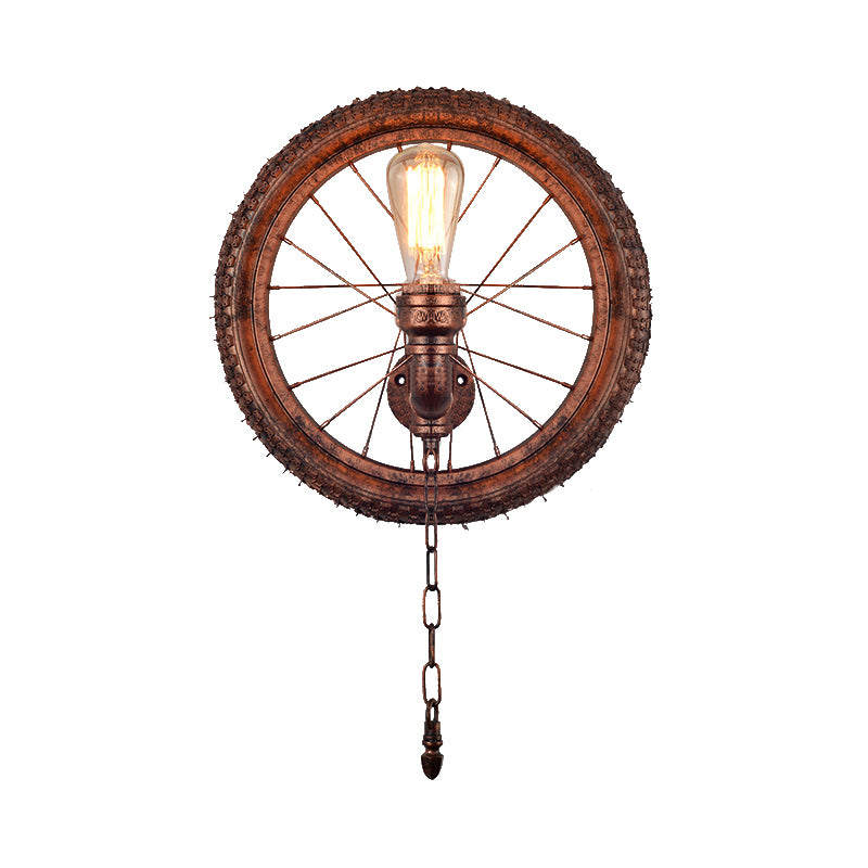 1 Light Wall Lighting Rustic Industrial Wheel Design Metal Sconce Lamp in Dark Rust for Restaurant