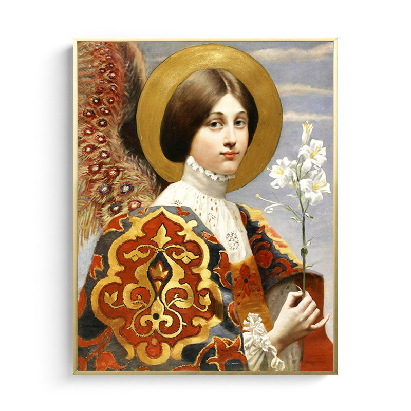 Canvas Textured Painting Retro Style Maid and Flower Wall Art Decor, Multiple Sizes