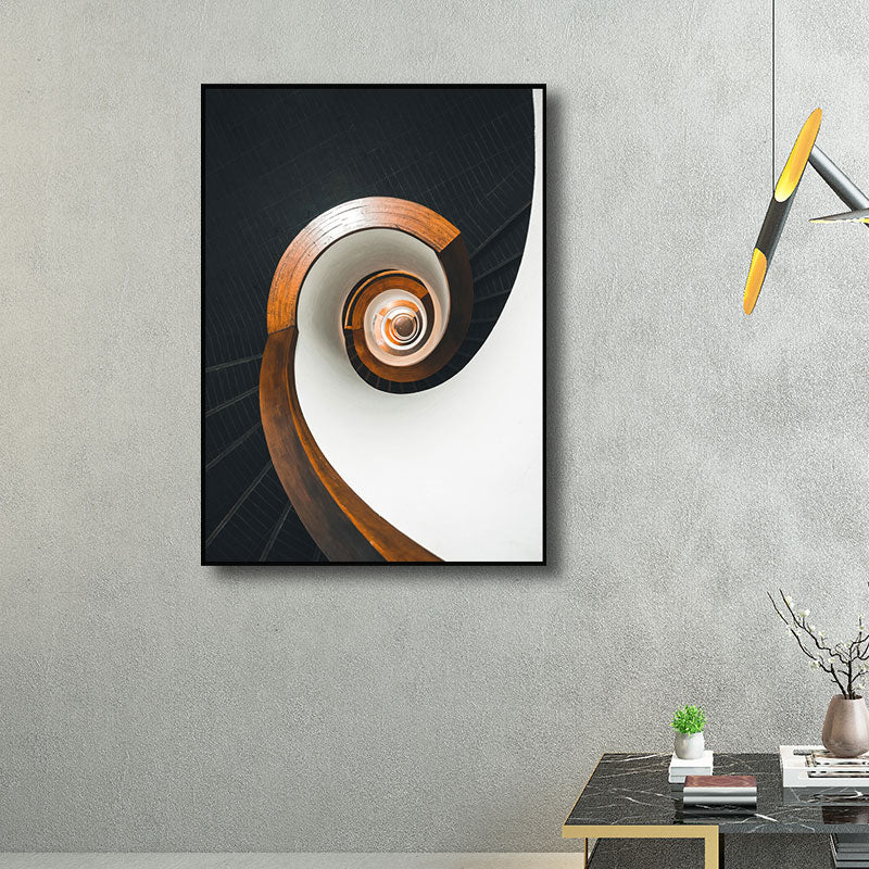 Decorative Swirling Stair Painting Contemporary Canvas Wall Art Print in Light Color