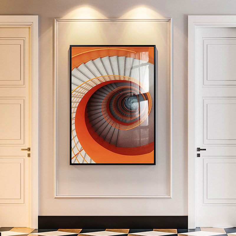 Decorative Swirling Stair Painting Contemporary Canvas Wall Art Print in Light Color