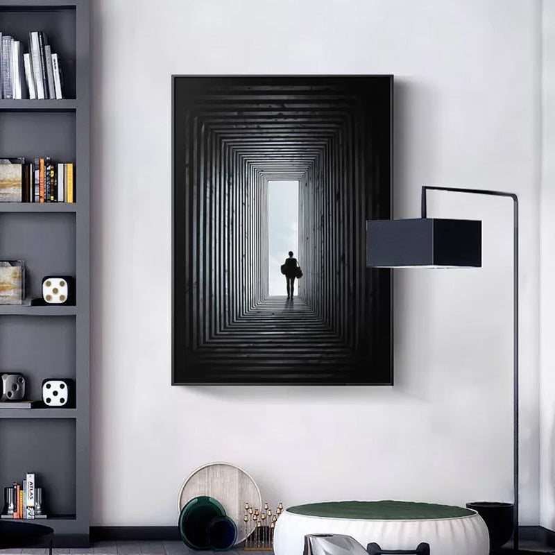 Decorative Person in Corridor Wall Decor Classic Canvas Art Print in Black, Multiple Sizes