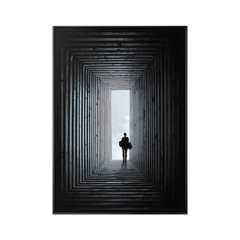 Decorative Person in Corridor Wall Decor Classic Canvas Art Print in Black, Multiple Sizes