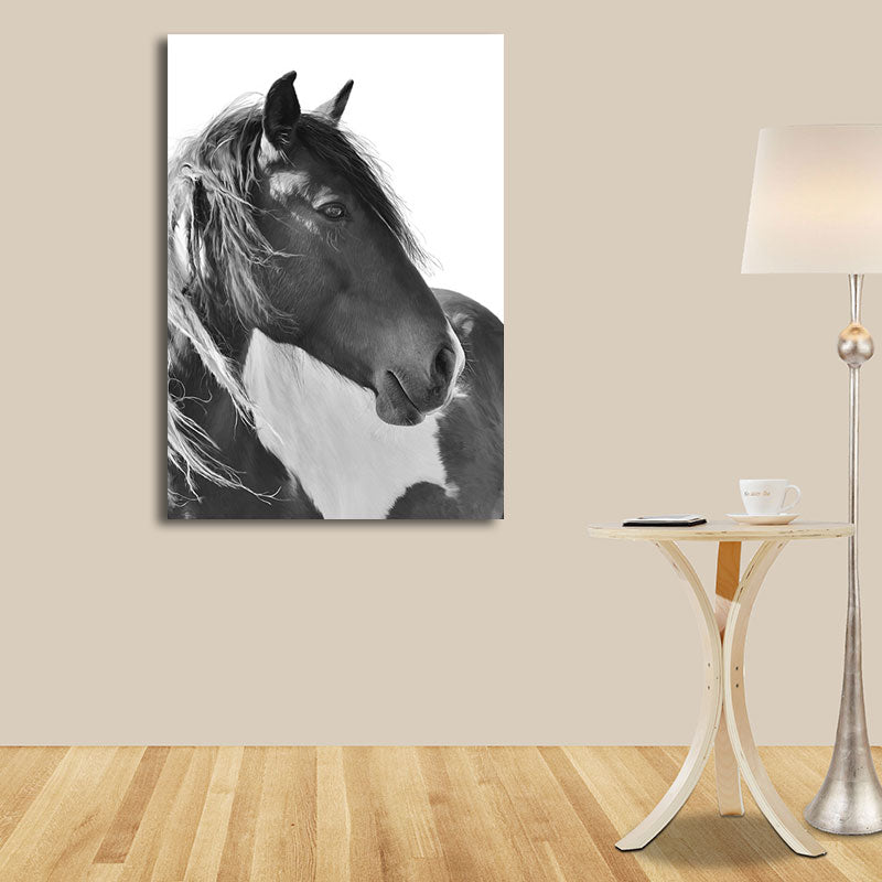 Photographs Horse Canvas Wall Art for Living Room, Black and White, Textured Surface