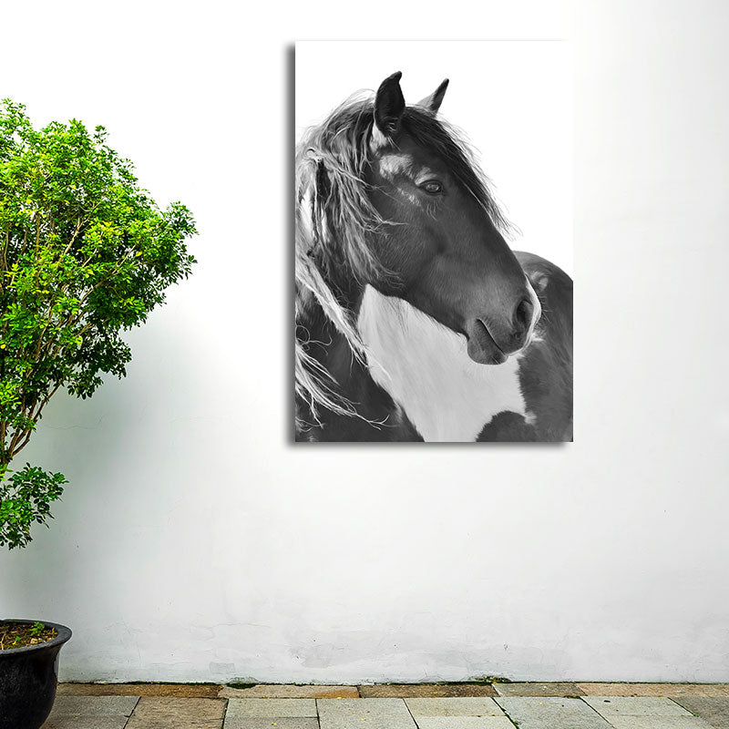 Photographs Horse Canvas Wall Art for Living Room, Black and White, Textured Surface