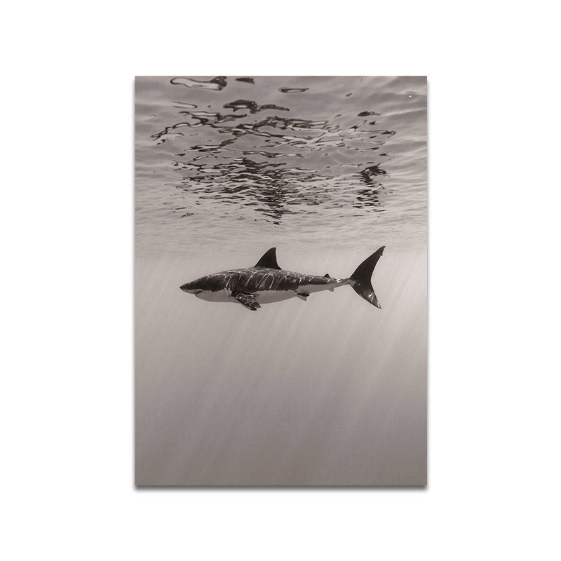 Grey Shark Wall Art Decor Underwater World Modern Textured Canvas Print for Dining Room