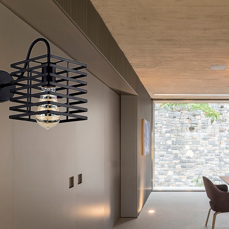 Rahmen quadratische Metallwandbeleuchtung Retro Industrial 1 Glühbirnen Wohnzimmer Lampe in Schwarz