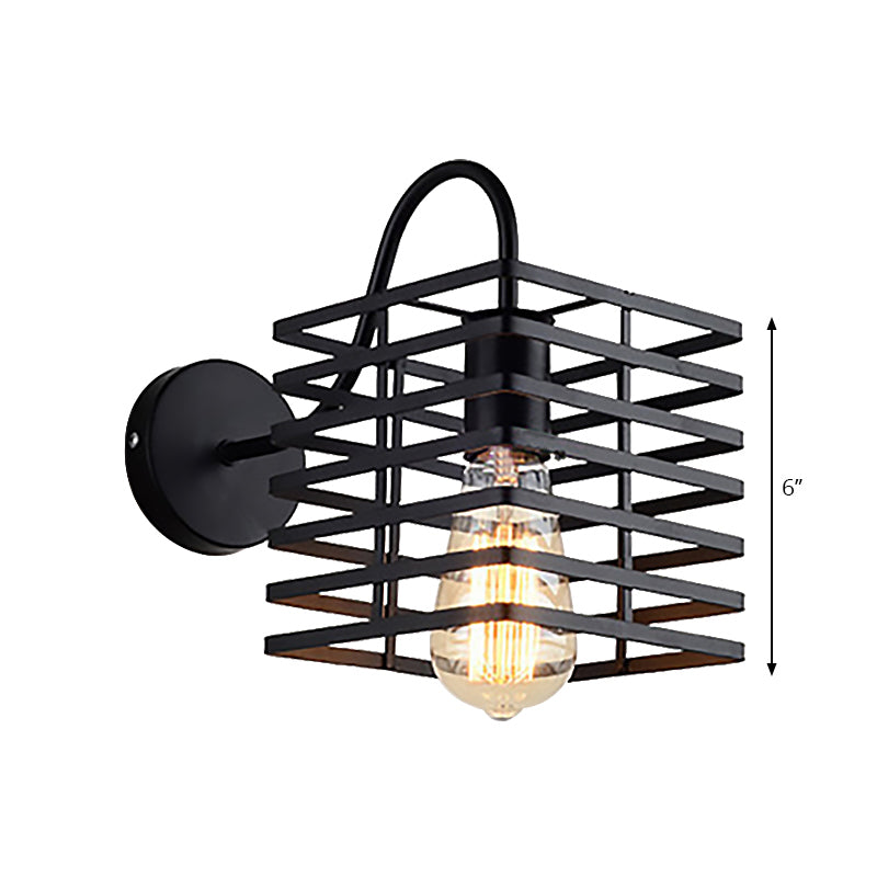 Rahmen quadratische Metallwandbeleuchtung Retro Industrial 1 Glühbirnen Wohnzimmer Lampe in Schwarz