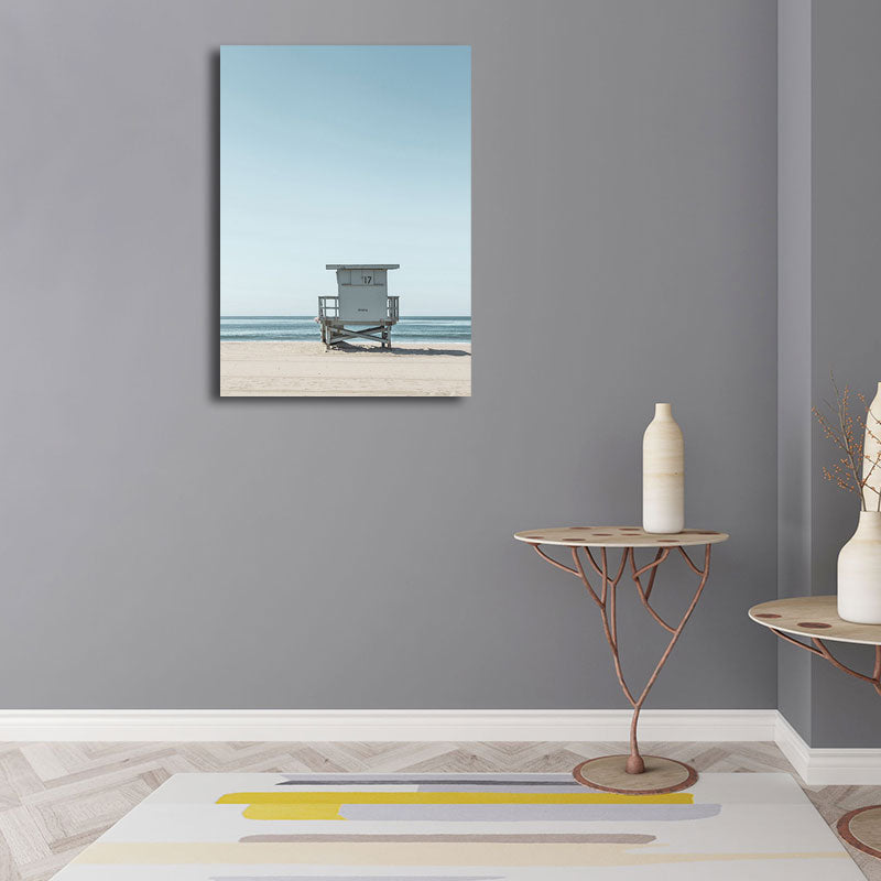 Light Blue Tropix Canvas Print Beach Chair and Sea Skyline Scenery Wall Art for Room