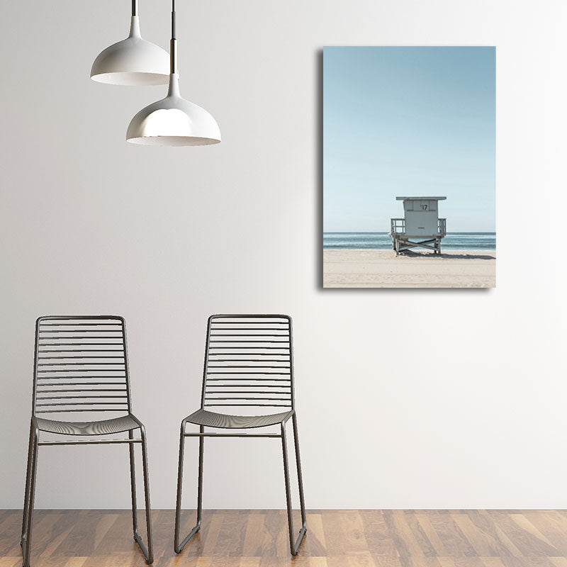 Light Blue Tropix Canvas Print Beach Chair and Sea Skyline Scenery Wall Art for Room
