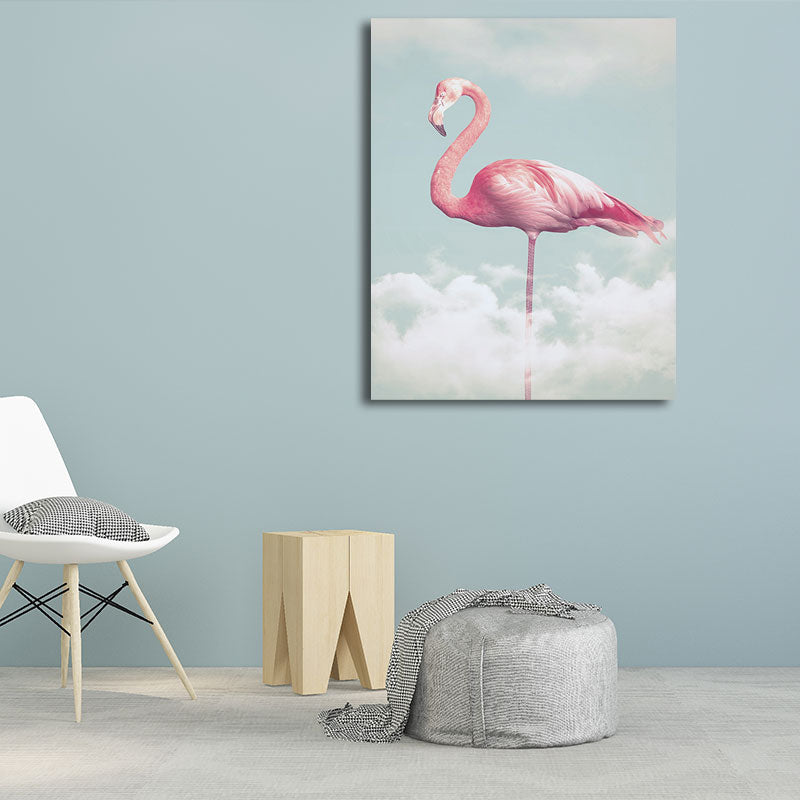 Canvas Pink Art Print Tropical Flamingo and Cloud Wall Decoration for House Interior