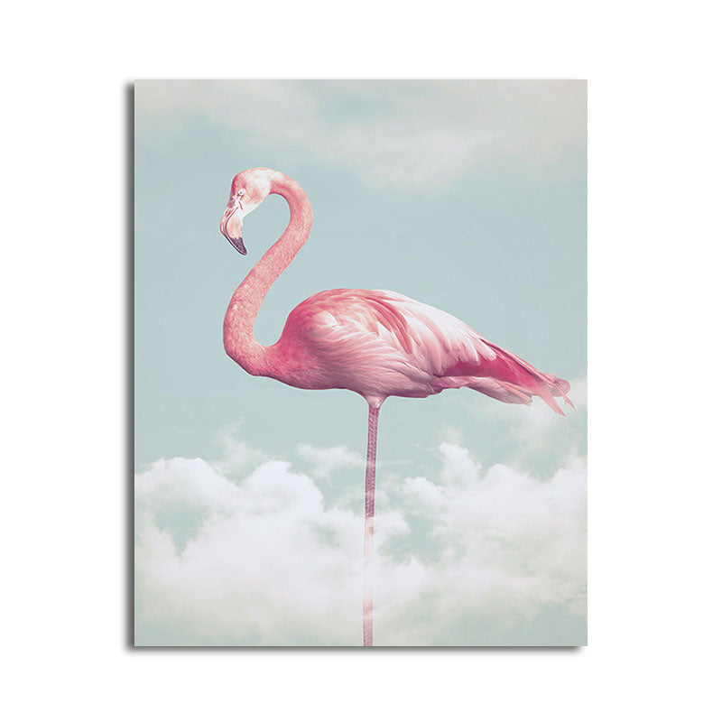 Canvas Pink Art Print Tropical Flamingo and Cloud Wall Decoration for House Interior