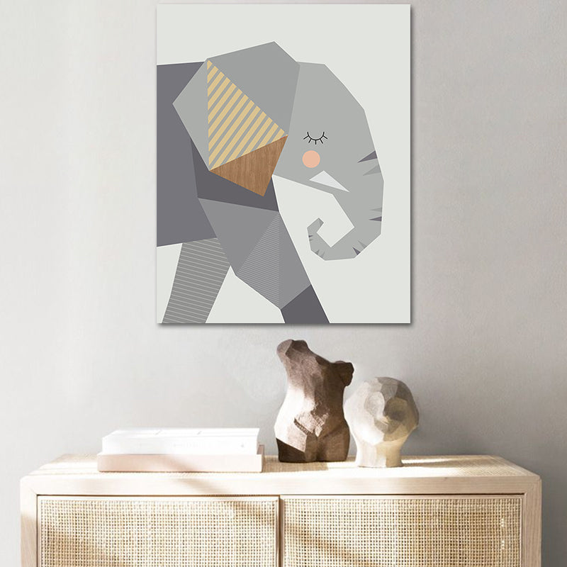 Impression sur toile d'animal de dessin animé, décoration murale texturée moderniste de couleur foncée pour chambre d'enfant