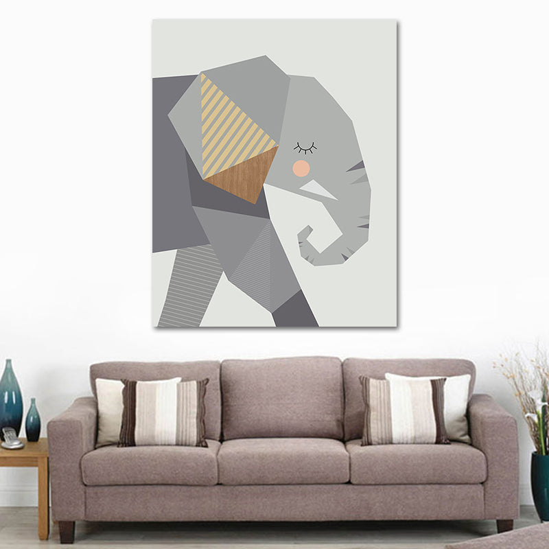 Impression sur toile d'animal de dessin animé, décoration murale texturée moderniste de couleur foncée pour chambre d'enfant