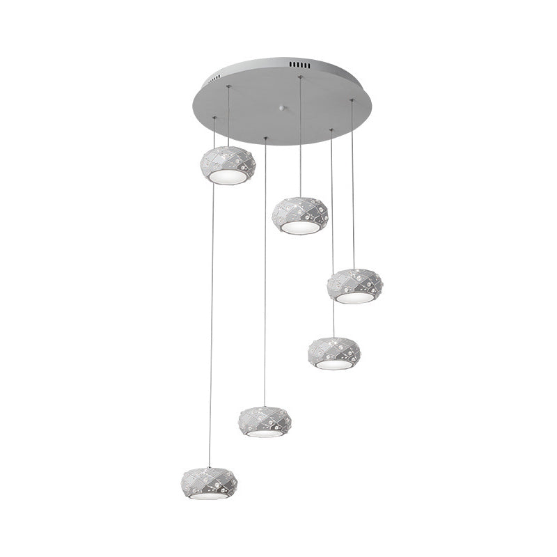 Kit de luz colgante de tambor iluminación de suspensión blanca de metal moderno en luz blanca/cálida con cordones ajustables
