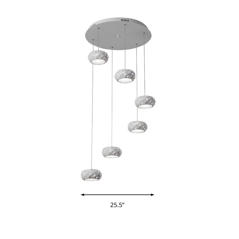 Kit de luz colgante de tambor iluminación de suspensión blanca de metal moderno en luz blanca/cálida con cordones ajustables