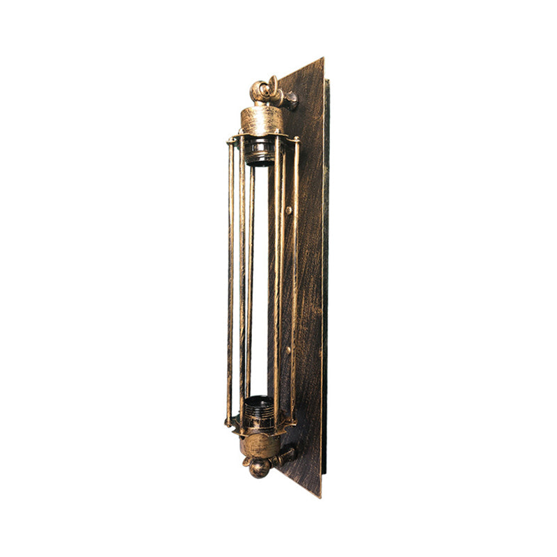 1 hoofdwand SCONCE verlichting Retro industriële lineaire smeedijzeren wandlamp met kooi -schaduw in verouderd messing