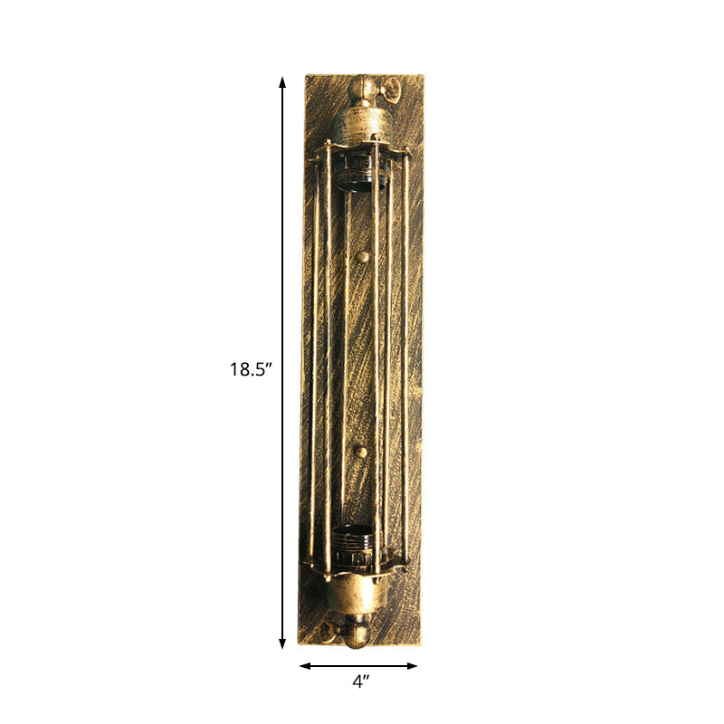 1 Kopfwandleuchten Beleuchtung Retro Industrielle lineare Schmiedeeisenwandlampe mit Käfigschatten im alten Messing