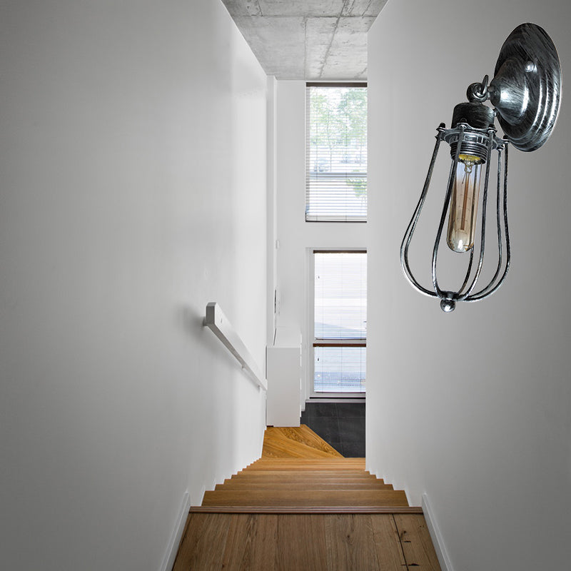 1 Kopfdrahtschutz Wandleuchte Leuchten mit Glühbirnenschatten Industrie gealtertes Messing/antike Silbereisenwandlampe für das Restaurant