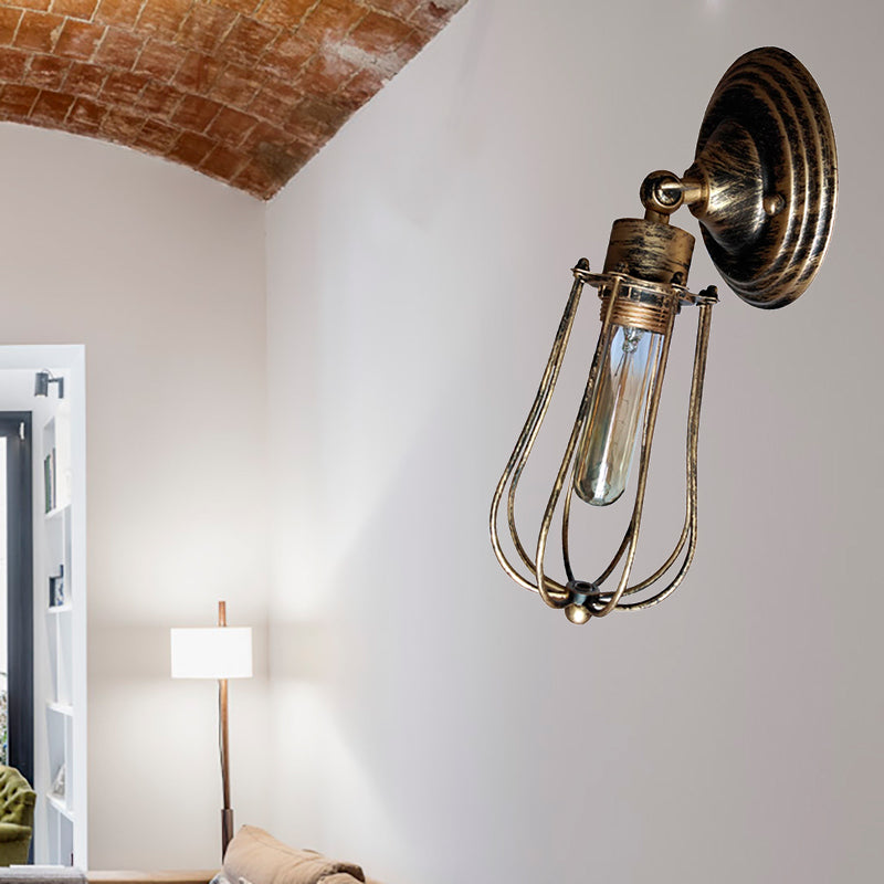 1 Kopfdrahtschutz Wandleuchte Leuchten mit Glühbirnenschatten Industrie gealtertes Messing/antike Silbereisenwandlampe für das Restaurant