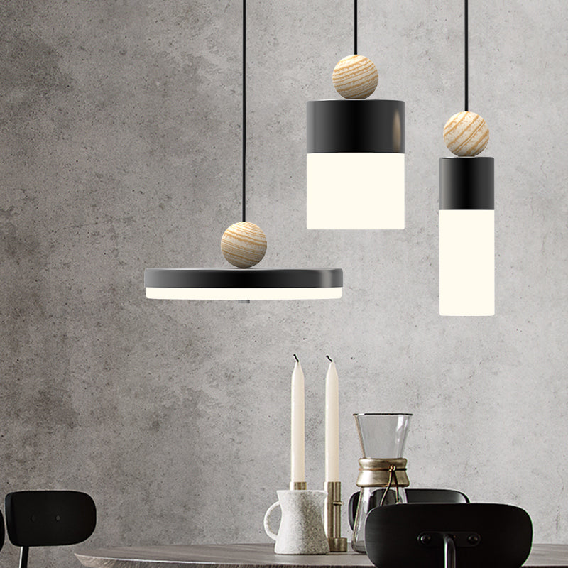 Luz de suspensión de metal cilíndrica modernismo LED Péndulo negro Luce con dosel redondo/lineal