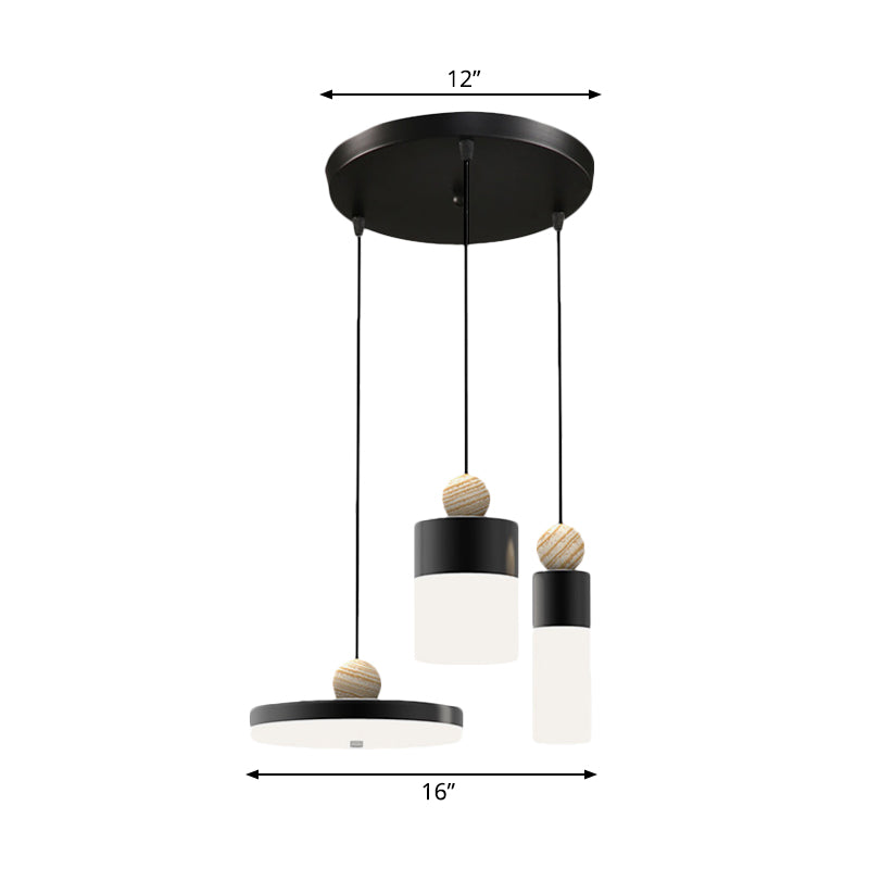 Luz de suspensión de metal cilíndrica modernismo LED Péndulo negro Luce con dosel redondo/lineal