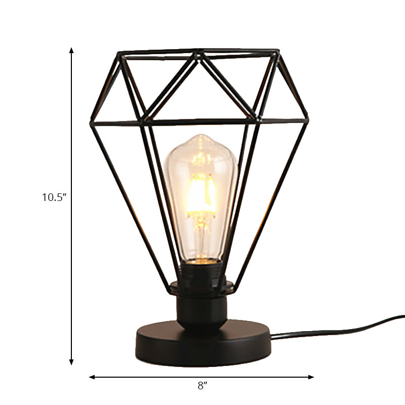 Industriestil Drahtschutztischlampe mit Diamant Schatten 1 Kopf Metallic Tischbeleuchtung in Schwarz