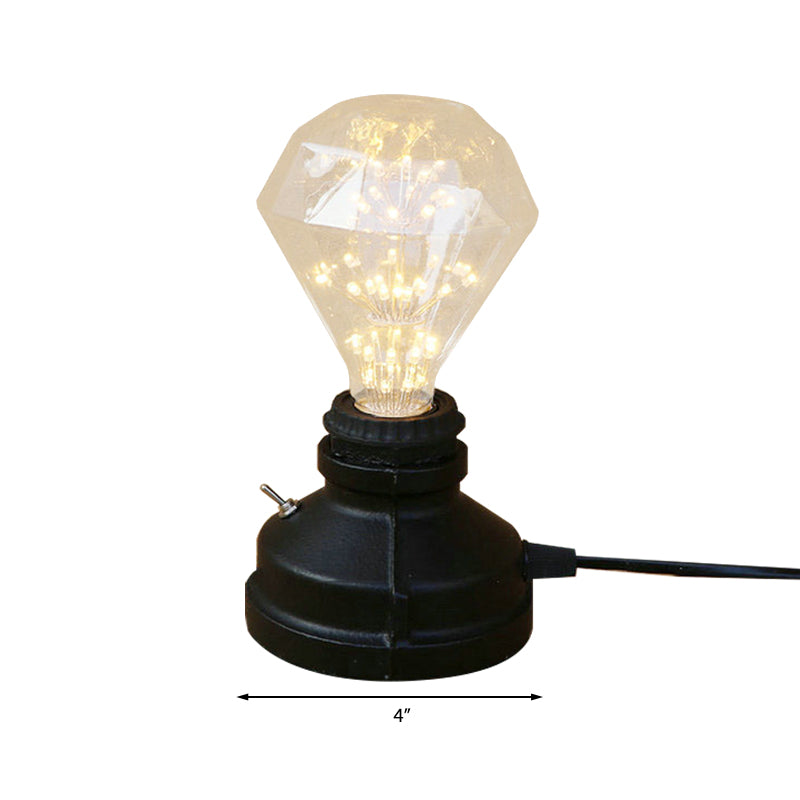 Mini illuminazione da tavolo industriale con cavo di collegamento Lampada da tavolo in metallo a 1 luce con finitura nera per camera da letto
