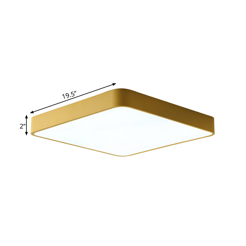 16"/19.5"/23.5" Wide Square Ceiling Fixture Modern Metal Yellow/Green LED Flush Mount Lamp in White/Warm