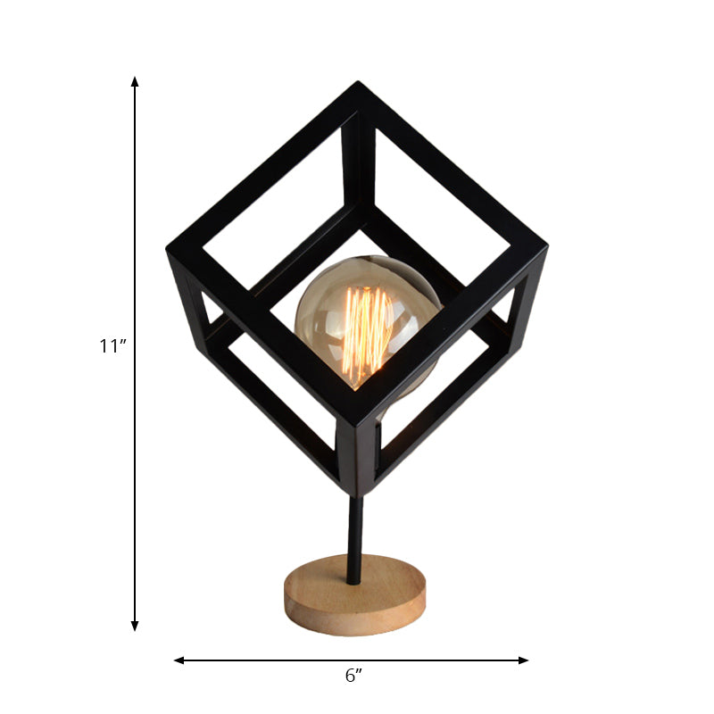 1 Light Table Lamp Industrial Style Frame Squared Metallic Table Light in Black/White for Living Room