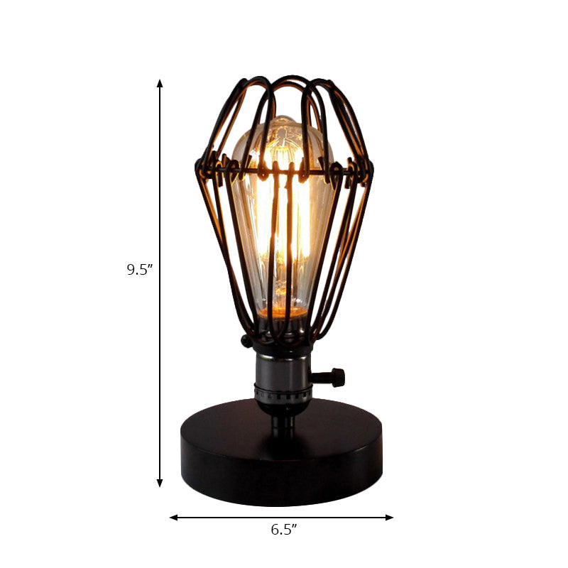 Schmiedeeisen schwarzer Tischbeleuchtungsdrahtrahmen 1 Leichte Industriestil Tischlampe mit Blütenblattdesign