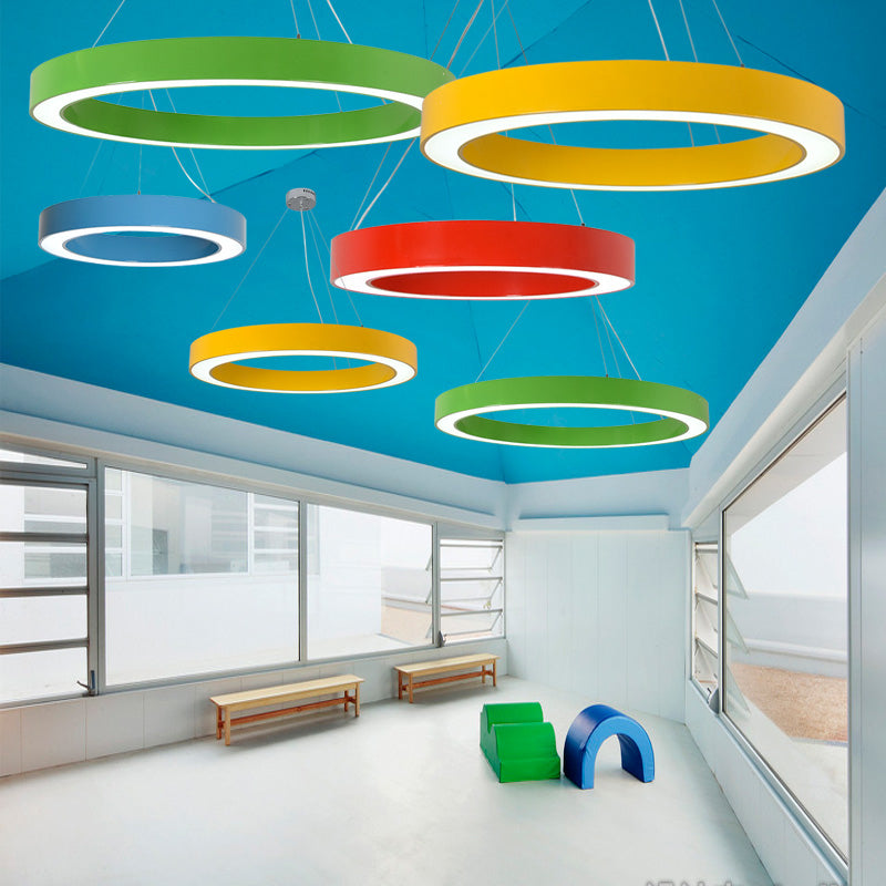 Modern Bedroom Pendant Light, Acrylic O Shape Hanging Fixture for Kids with 31.5" Adjustable Cord