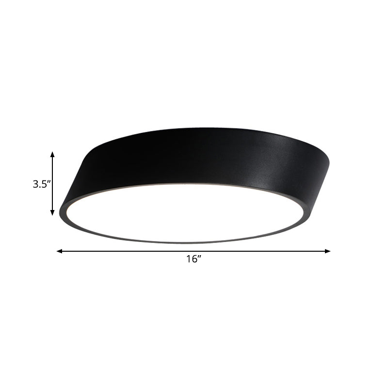 Inclined Elliptical Metal Flush Mount Modernist Led Bedroom Flush Mount Light in White/Black, 10"/16"/19.5" Wide