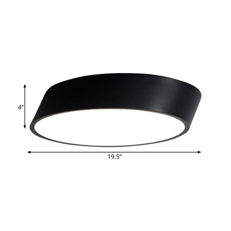 Inclined Elliptical Metal Flush Mount Modernist Led Bedroom Flush Mount Light in White/Black, 10"/16"/19.5" Wide